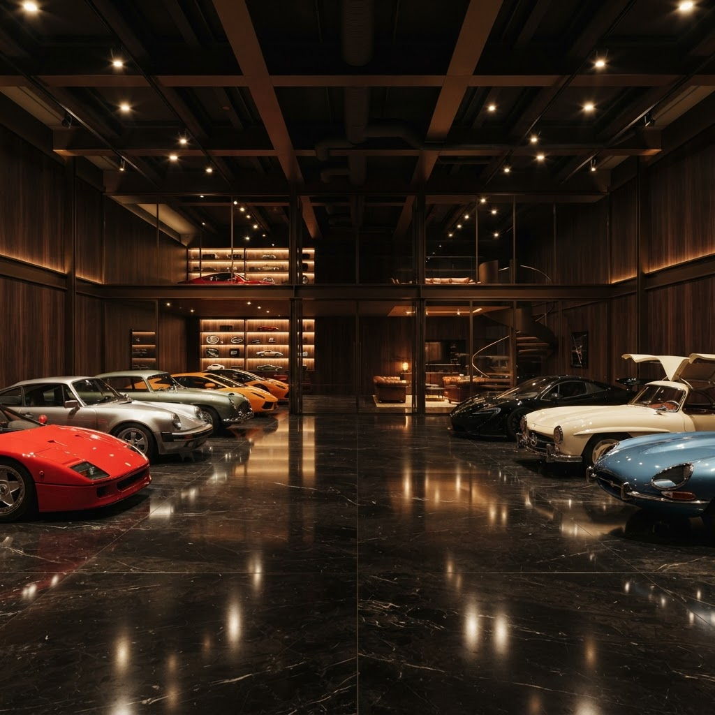 Interior of a private luxury car storage facility