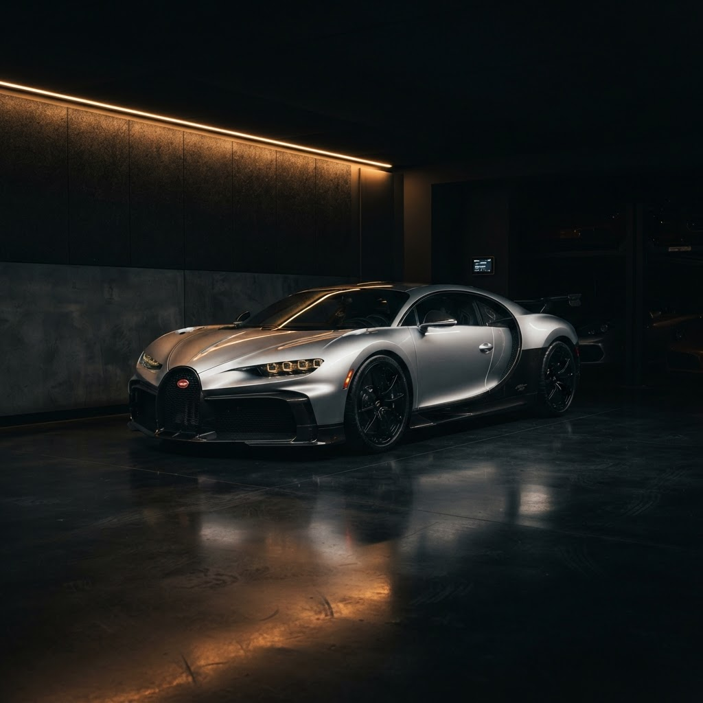 A silver hypercar in a private climate-controlled storage vault
